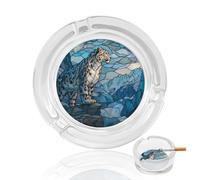 Majestic Snow Leopard on A Rugged Cliff Glass Ashtray for Cigarettes Portable Decorative Ash Trays for Home Office Decor