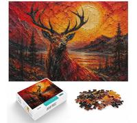 Majestic Stag Red Sunset Impasto Painting Jigsaw Puzzle, 1000 Piece | For a calm Advent activity: Adult jigsaw puzzle with 1000 pieces; for a gift that can be enjoyed well beyond the holidays.