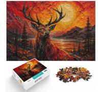 Majestic Stag Red Sunset Impasto Painting Jigsaw Puzzle, 1000 Piece | For a useful gift beyond Christmas Day: Adult jigsaw puzzle with 1000 pieces works well for shared time during the holidays.