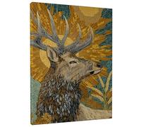 Majestic Stag Wall Art, Golden Brown Animal Canvas Decor, Nature Inspired Artwork for Autumn Living Room, Rustic Bedroom, Cozy Cabin, Decorative Home Accents 12x16 Inch