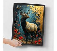 Majestic Stag Wall Art Print Unique Stag Illustration Colourful Floral Artwork Poster A5 - Wall Art Home Decor Movie Poster Canvas Film Cinema Retro Vintage Cult Classic Nostargic Saga Modern reprint