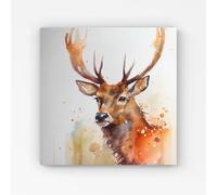 Majestic Stag Watercolour Canvas Warren Reed - Designer Brown W16 inch x H16 inch
