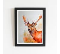 Majestic Stag Watercolour Framed Art Print Warren Reed - Designer Black W24 inch x H36 inch