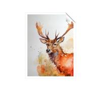 Majestic Stag Watercolour Unframed Art Print Warren Reed - Designer Multi W8 inch x H10 inch