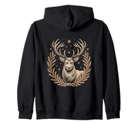Majestic Stag With Antlers Stars Laurel Wreath Zip Hoodie