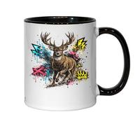 Majestic Stag with Vibrant Graffiti Ceramic Tea Coffee Mug Black