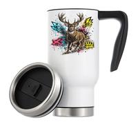 Majestic Stag with Vibrant Graffiti Vacuum Insulated Thermal Travel Coffee Mug 480ml White