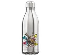 Majestic Stag with Vibrant Graffiti Vacuum Insulated Thermal Water Bottle Silver