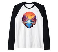 Majestic Sunset Over River Raglan Baseball Tee
