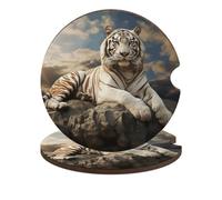 Majestic Tiger 2PCS Car Coasters Absorbent Drink Coasters with A Finger Universal Wood Coffee Coaster for Cup Holders Non-Slip Car Cup Holder Coaster Cute Drink Mat Car Accessories for Women Men