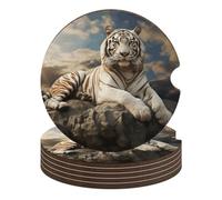 Majestic Tiger 6PCS Car Coasters Absorbent Drink Coasters with A Finger Universal Wood Coffee Coaster for Cup Holders Non-Slip Car Cup Holder Coaster Cute Drink Mat Car Accessories for Women Men
