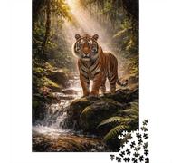 Majestic Tiger in A Sunlit Forest Stream 1000 Piece Jigsaw Puzzle for Adults, 38x26cm/1000pcs, White Cardboard, Gift Idea for Puzzle Lovers And Time at Home