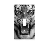 Majestic Tiger Light Switch Cover Plates/Outlet Covers, Black White Animal Print for Wildlife Lovers, Thermoplastic Standard Size Single Toggle