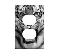 Majestic Tiger Light Switch Cover Plates/Outlet Covers, Black White Animal Print for Wildlife Lovers, Thermoplastic Standard Size Single Duplex Outlet
