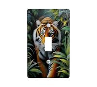 Majestic Tiger Light Switch Cover Plates/Outlet Covers, Vivid Orange & Black Jungle Design for Home Decor, Thermoplastic Wall Plates, Standard Size Single Toggle