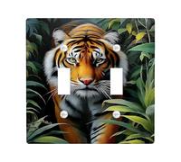 Majestic Tiger Light Switch Cover Plates/Outlet Covers, Vivid Orange & Black Jungle Design for Home Decor, Thermoplastic Wall Plates, Standard Size Double Toggle