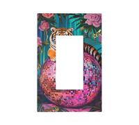 Majestic Tiger On Pink Disco Ball Light Switch Wall Plate Faceplate Cover Single Rocker 1 Gang Decorator Outlet Receptacle Covers for Home Kitchen Room Bathroom Decor