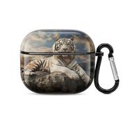 Majestic Tiger Resting on A Rock Bluetooth Earbuds Case Cover Full Body Shockproof Protection Hard Case Support Wireless Charging with Keychain Personalized Gift for AirPods 3