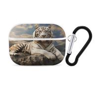 Majestic Tiger Resting on A Rock Earbuds Organizer Shockproof Protective Airpods Pro Cover with Carabiner Clip Anti Fall Carrying Earphone Case Cover for Airpods Pro 2nd Generation White