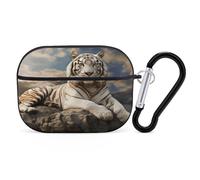 Majestic Tiger Resting on A Rock Earbuds Organizer Shockproof Protective Airpods Pro Cover with Carabiner Clip Anti Fall Carrying Earphone Case Cover for Airpods Pro 2nd Generation Black
