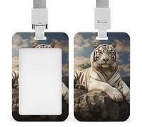 Majestic Tiger Resting on A Rock with Cloudy Badge Holder with Lanyard, Vertical ABS Plastic ID Card Holder Fashion Name Badge Holders Office ID Card Protector for Teacher Nurse Employee Security Staf