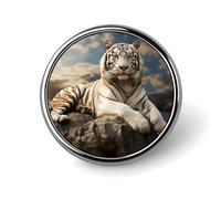 Majestic Tiger Resting on A Rock with Cloudy Badges Circle with Button Design, Personalized Picture Pin Brooches, Round Badge Holders for Decorate Hat Shirt Clothing Bag Accessories
