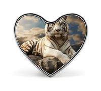 Majestic Tiger Resting on A Rock with Cloudy Badges Heart with Button Design, Personalized Picture Pin Brooches, Heart Badge Holders for Decorate Hat Shirt Clothing Bag Accessories