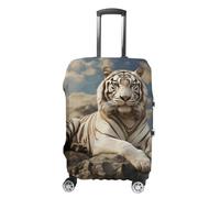 Majestic Tiger Resting on A Rock with Cloudy Baggage Cover for Travel, Washable Suitcase Covers for Home, Dustproof Luggage Protector Skins with Zippers, Protector Anti Scratch, Luggage Covers, white