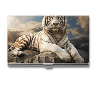 Majestic Tiger Resting on A Rock with Cloudy Business Card Holder, Slim Aluminum Alloy Card Case, Pocket Name Card Organizer Holder Wallet for Woman, Man, Pocket Or Bag Storage, Office Workers