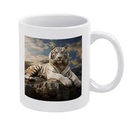 Majestic Tiger Resting on A Rock with Cloudy Coffee Mugs for Woman, Ceramic Cups with Large Handle, Personalized Tea Cup for Man, Classic Round Mug for Home, Office, Restaurant, Housewarming Gifts