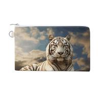 Majestic Tiger Resting on A Rock with Cloudy Coin Purses with Zipper, Personalized Zero Wallet for Shopping, Small Makeup Pouches Bag for Travel, Card Organizer Case, Portable Canvas Change Purses