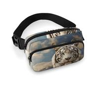 Majestic Tiger Resting on A Rock with Cloudy Fanny Packs with Zipper, Personalized Waist Bags with Multiple Pockets, Adjustable Sling Bag for Travel, Waterproof Belt Bag, Crossbody Bags
