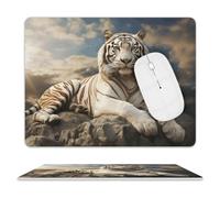 Majestic Tiger Resting on A Rock with Cloudy Mouse Pad, 10 X 8 Inch PU Leather Mousepad with Smooth Surface, Square Waterproof Mouse Mat Non-Slip Ultra Thin Desk Pad for Gaming, Office & Home