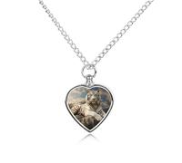 Majestic Tiger Resting on A Rock with Cloudy Pet Urn Necklaces for Ashes, Heart-Shaped Pendant for Cat Lover, Custom Dog Cremation Keepsake Jewelry, Picture Necklace Personalized for Loss of Dog