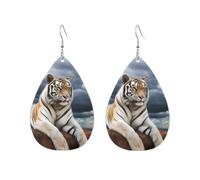 Majestic Tiger Resting On A Rock With Cloudy Sky Acrylic Hoop Earrings For Women Teardrop Dangle Earrings Lightweight Fashion Jewelry Gifts Outfits Accessories For Women Ladies