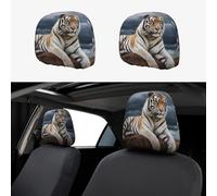 Majestic Tiger Resting on a Rock with Cloudy Sky Car Head Rest Covers 2 PCS Elastic Breathable Car Seat Headrest Protector Vehicle Interior Accessories Protector Universal Fit Most Cars Sedan SUV