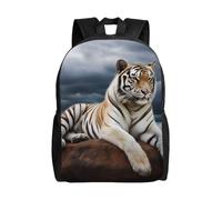 Majestic Tiger Resting On A Rock With Cloudy Sky Travel Laptop Backpack Waterproof Lightweight Cute Backpack For Women Men Casual Daypack