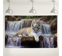 Majestic Tiger Wall Backdrop, Nature Inspired Wildlife Decor, Beautiful Waterfall Photography Background for Parties and Events 71x43 Inch