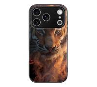 Majestic Tiger with Flames Phone Case Compatible with iPhone 17 Pro | Suitable for 17 Series Glass Back Stylish Printing Protective Shell