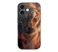 Majestic Tiger with Flames Phone Case Compatible with iPhone 17 | Suitable for 17 Series Glass Back Stylish Printing Protective Shell