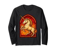 Majestic Unicorn Artwork Stained Glass Fantasy Design Mythic Long Sleeve T-Shirt
