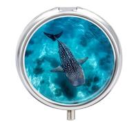 Majestic Whale Shark Portable Pill Organizer with 3 Compartments Round Medicine Box Compact Travel Pharmacy Case