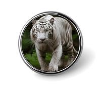 Majestic White Bengal Tiger Badges Decorative, Durable Aluminum Alloy Round Badge, Lightweight Button Brooch for Shirts, Jackets, Hats, Uniforms 1"