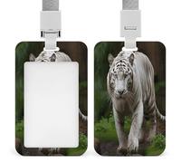 Majestic White Bengal Tiger ID Badge Holder Waterproof Card Protector Push-Pull Slot Work ID Card Holder with Lanyard Personalized Detachable Card Holders for Office Corporate Use