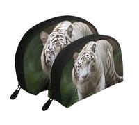 Majestic White Bengal Tiger Portable Shell Makeup Bag Set (2 Pieces), Zippered Travel Toiletry Bag For Cosmetics