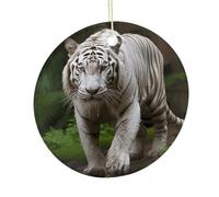 Majestic White Bengal Tiger Round Ceramic Pendant Hanging Festival Ornament, Personalized Double Sided Ceramic Home Decor, Lightweight Durable Hanging Ornament Gift for Home, Party, Women Men