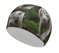 Majestic White Bengal Tiger Swim Cap for Adult, Elastic Fabric Swimming Cap, Comfortable Bathing Cap for Long & Short Hair