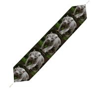 Majestic White Bengal Tiger Table Runner for Dining Table, Short Plush Runners Washable & Durable Tablerunner Modern Home Decor for Wedding, Kitchen, Holiday 200*33cm