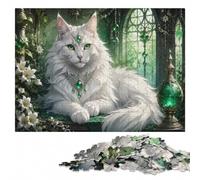 Majestic White Cat Artistic Wooden Jigsaw Puzzle 300 Pieces for Adults | Clear image details - focused tabletop leisure on weekends.
