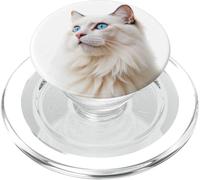Majestic White Ragdoll Cat with Blue Eyes Graphic Design PopSockets PopGrip for MagSafe